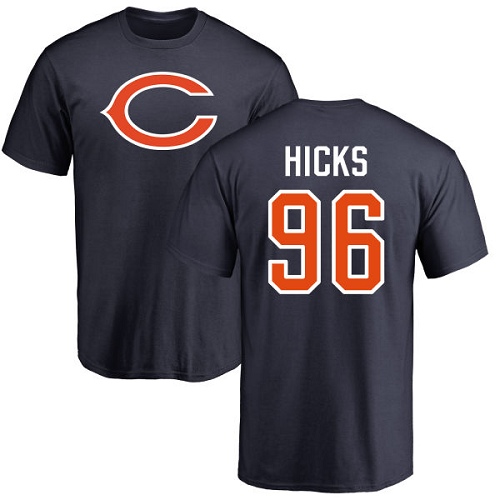 Chicago Bears Men Navy Blue Akiem Hicks Name and Number Logo NFL Football #96 T Shirt